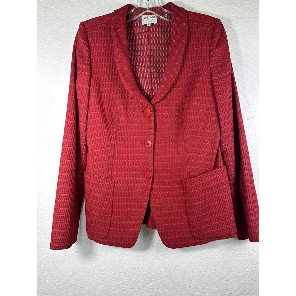 Women’s 6 Armani Collezioni Red Blazer Italy Textured Cotton Blend Jacket
